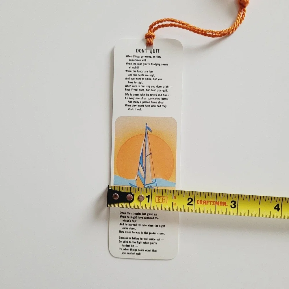 Vintage 80s Don't Quit boat Bookmark, Edgar Guest Poem Espanol Universal EBM 307